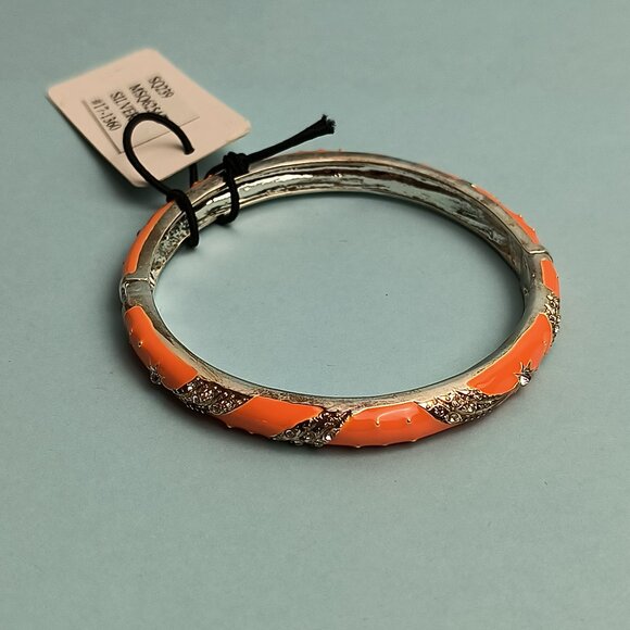 NORDSTROM Sequin Enamel Hinge Bangle Bracelet Clamper Start Orange Rhinestone - Picture 5 of 5